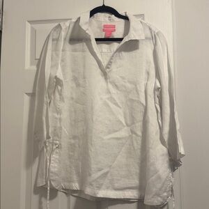 Isaac Mizrahi 100% Linen White Long Sleeve Shirt Large